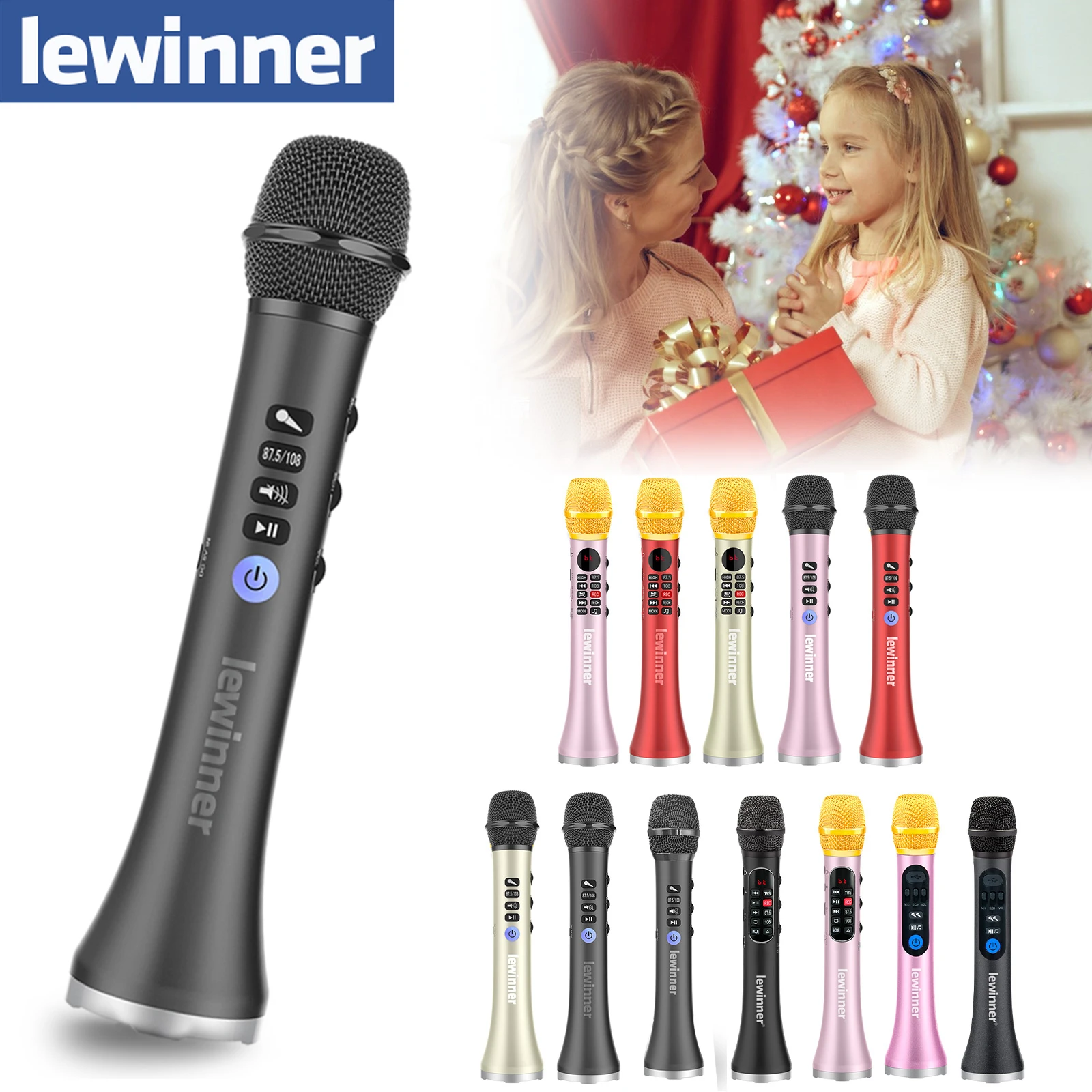 Lewinner Karaoke Microphone With Gift Wrap Wireless Speaker 15-20W Bluetooth Microphone For Brithday Gift Festival Giving