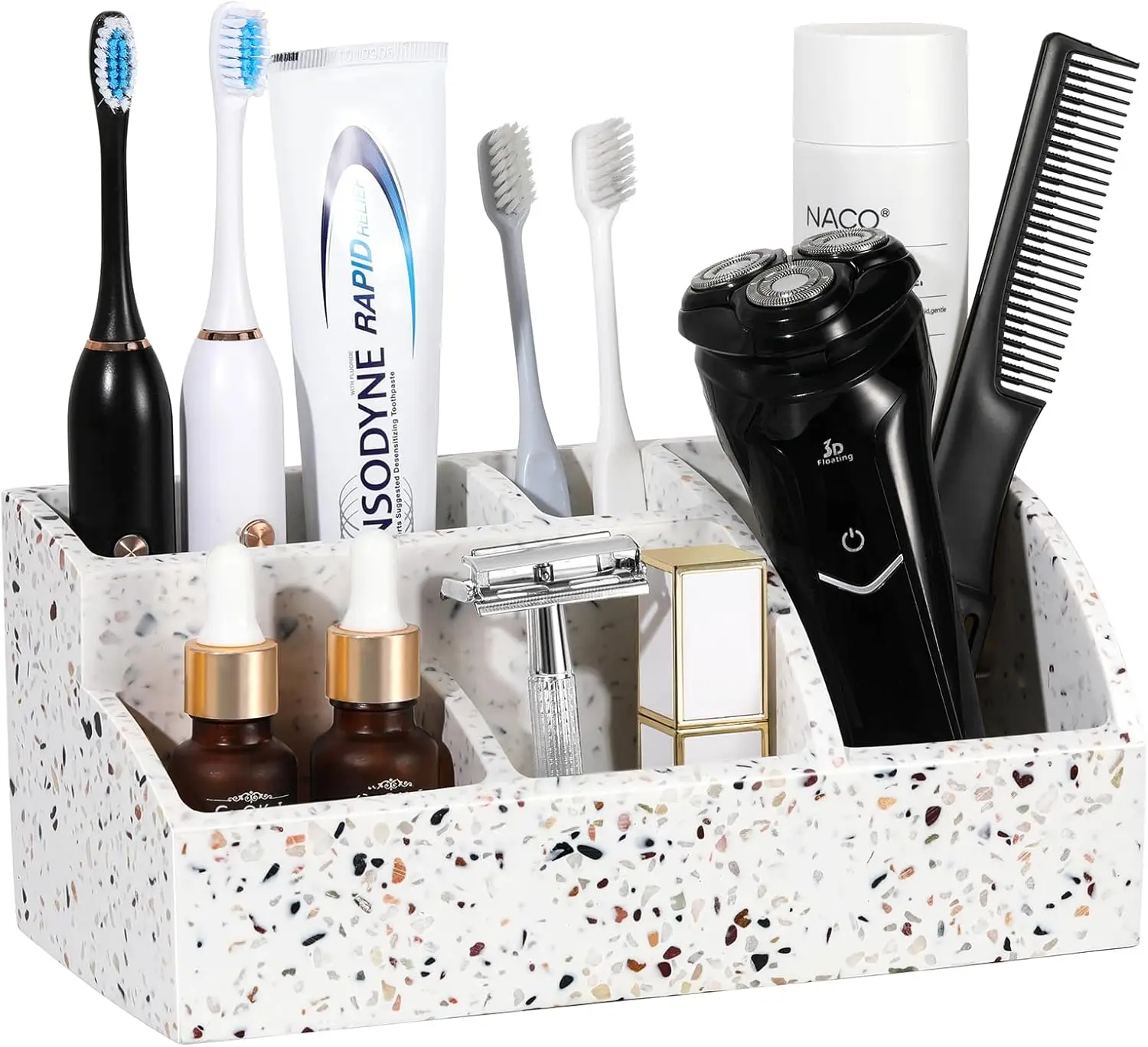 

Terrazzo Toothbrush Holder with 5 Slots, Large Bathroom Counter Organizer for Storage and Accessories