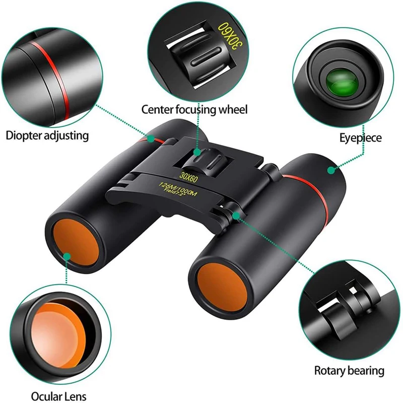 30X60 HD Zoom Portable Binoculars 126M/1000M Long Range Folding Mini Telescope for Vision Hunting Outdoor Camping Sports Travel