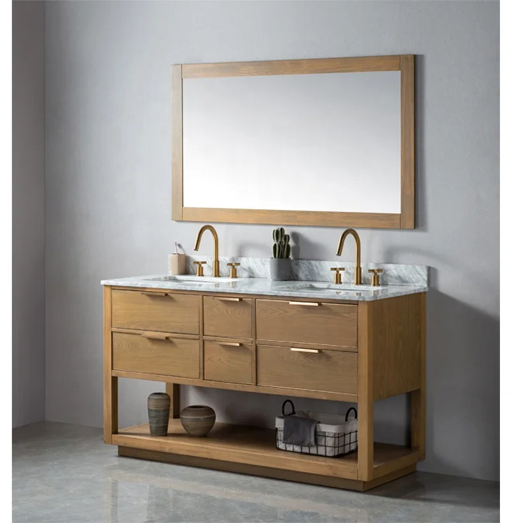 Classic Contemporary Brown Solid wood bathroom cabinets vanity