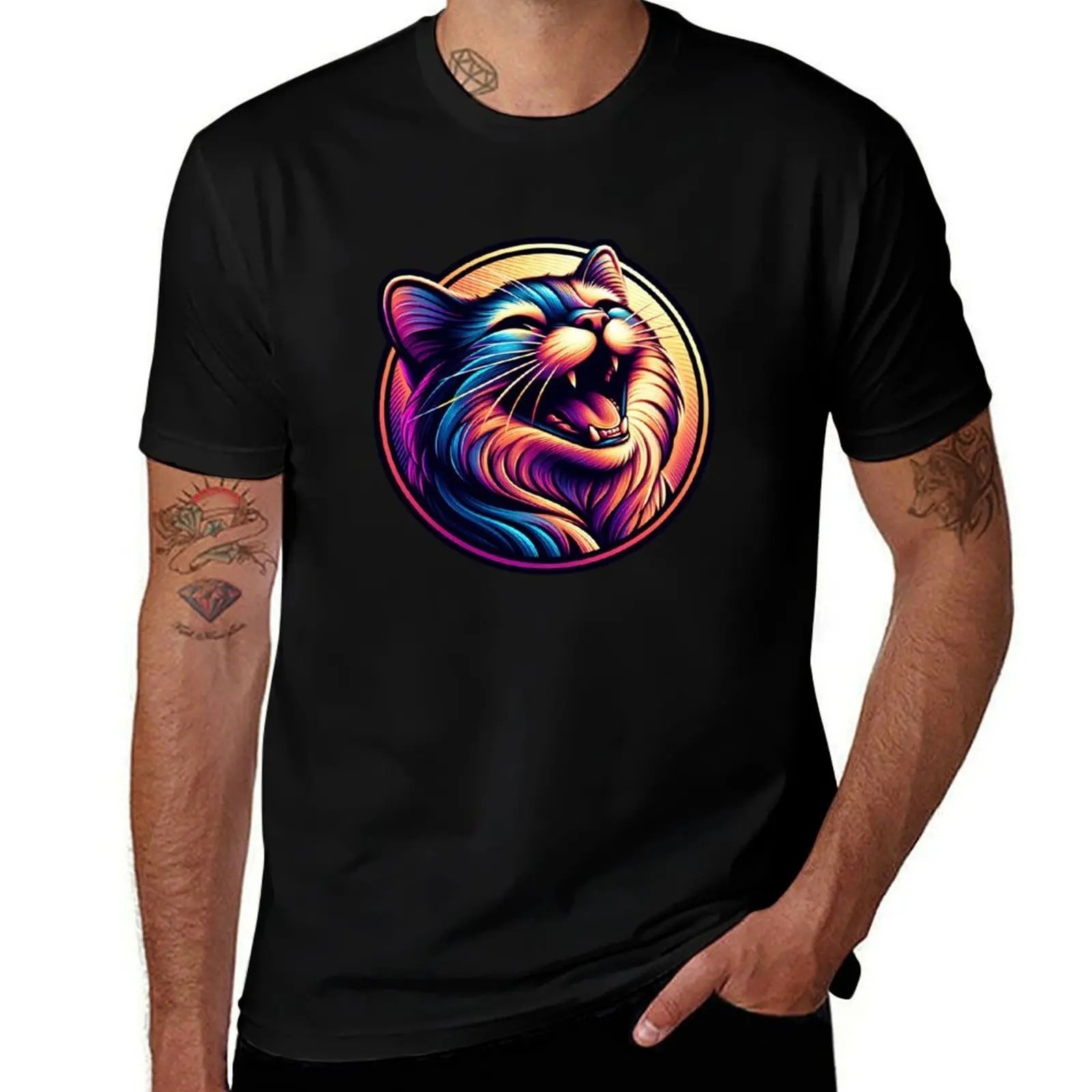 

Colorful cat laughing T-Shirt man clothes korean fashion fashion shirts valentines clothes black t shirts for men