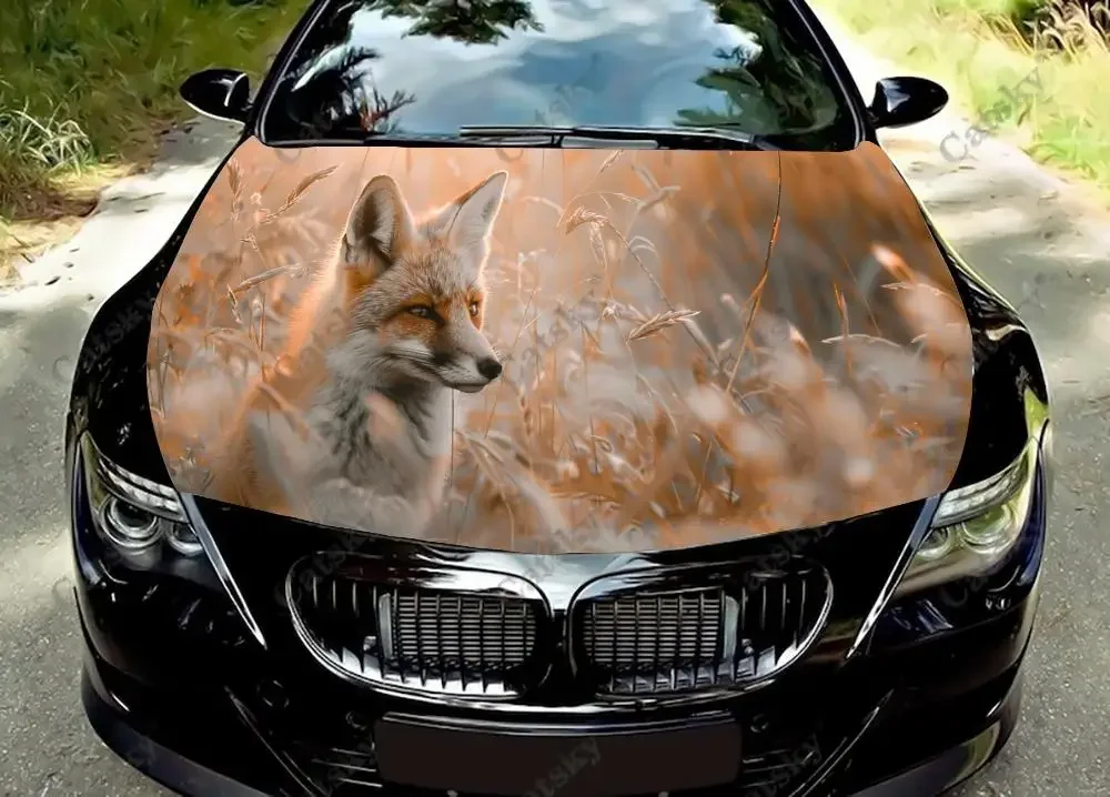 Animal Red Fox Car Hood Vinyl Stickers Wrap Vinyl Film Engine Cover Decals Sticker Universal Car Hood Protective Film