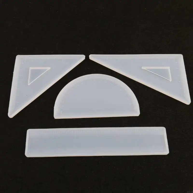 R9JE DIY 4 Shapes Ruler Molds Silicone Resin Mold Straight Ruler Square Rulers Triangular Ruler Protractor Mold Making Tool