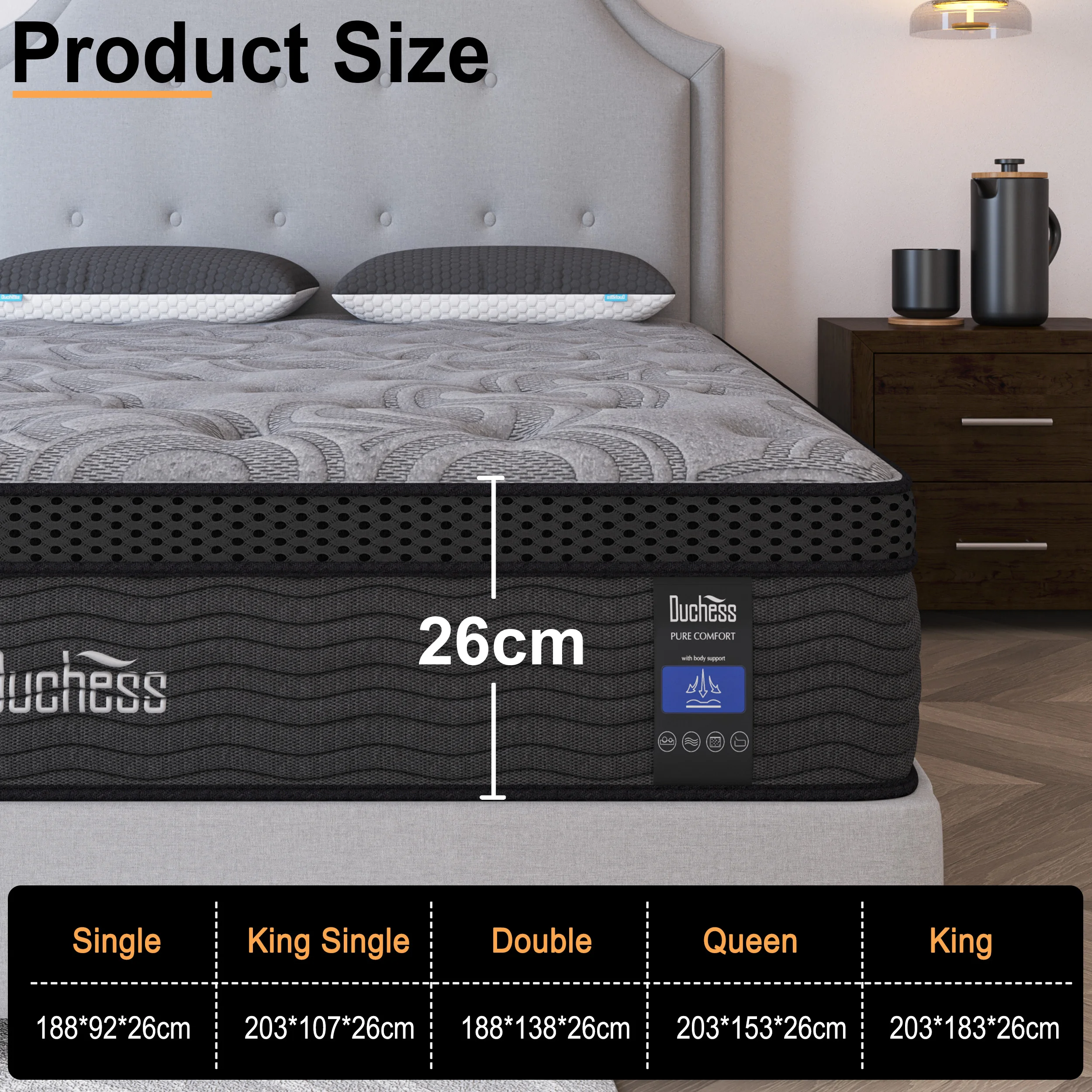 Duchess Pocket Spring Mattress Medium Firm Foam Double Size