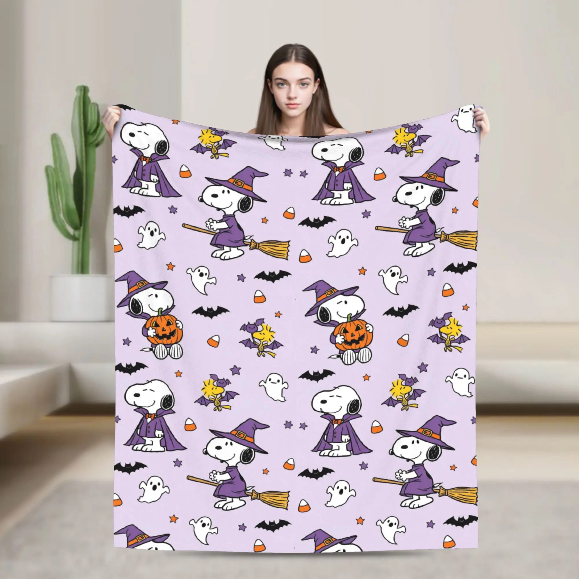 Halloween Snoopys Blanket Fleece Spring Autumn Pumpkin Bat Ghost Super Soft Throw Blanket for Bedding Travel Rug Piece