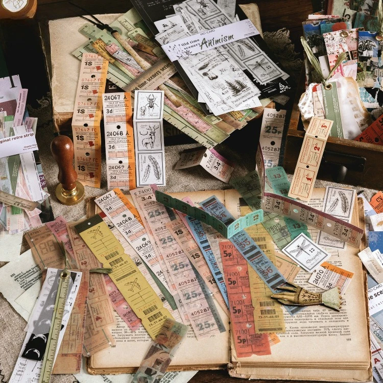 Vintage Plant Ticket Bill Label Landscape Sticker Creative DIY Journal Material Collage Scrapbooking Stationery