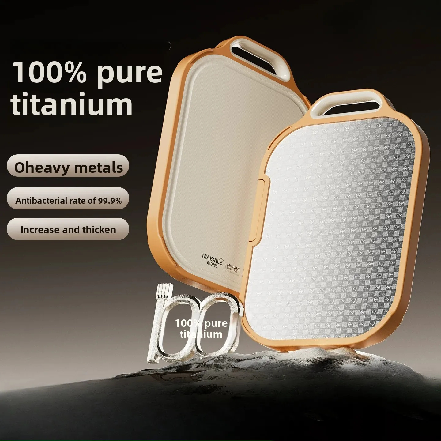 

100% Pure Titanium Cutting Board Kitchen Anti Bacterial Anti Mold Double Sided Chopping Board