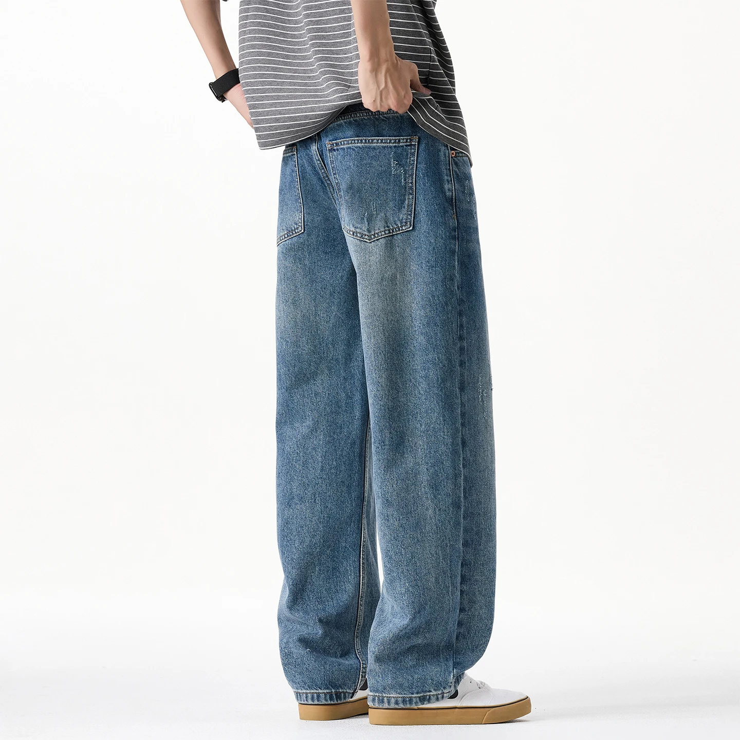 

New Male Jeans Trousers Men's Straight High Street American Retro Loose Casual Washed Denim Wide Leg Jeans Pants