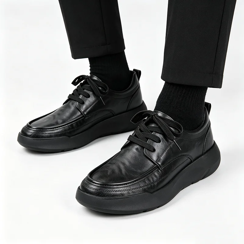 

Cow Leather Business Dress Shoes Men Thick Sole Casual Office Formal Black Shoes Brand Male Footwear Soft Comfortable D987