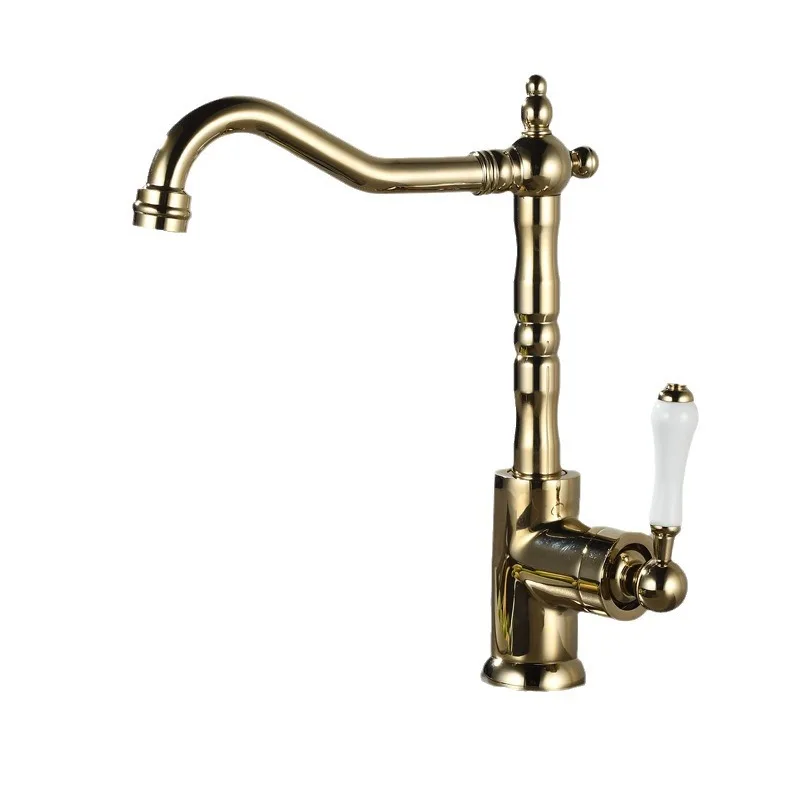 Hot Cold Water Faucet Antique Kitchen Faucet Solid Brass Gold Basin Faucet Deck Mount Bathroom Basin Faucet With Inlet Pipe