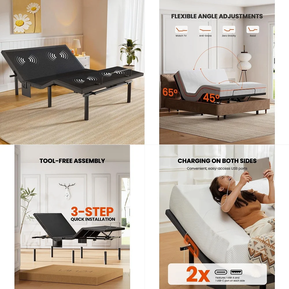 

Sleep Aurora Adjustable Bed Base Frame Only, Easy Assembly, Head and Foot Lift, Zero Gravity, Memory Positions Twin XL