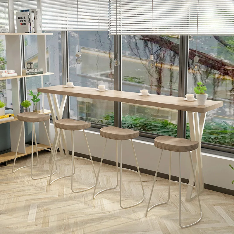 Solid wood bar table, household partition table, window long strip narrow table, milk tea shop high table and chairs