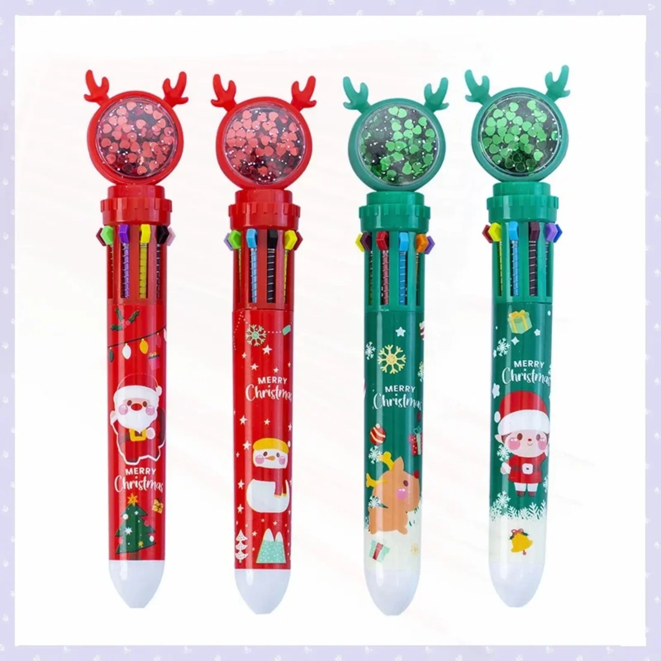 12 Pcs 10 Color Gel Pens Set with Reindeer Design for Christmas Gifts and Prizes