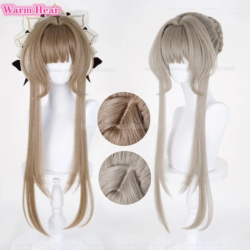 New! Game Sandrone Long 75cm Warm Brown With Bun Cosplay Anime Wig Marionette Heat Resistant Synthetic Hair Halloween Party Wigs