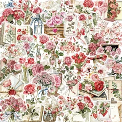 50PCS Vintage Rose Letter PET Sticky Sticker Aesthetic Korean Stationery DIY Decoration Scrapbooking School Supplies