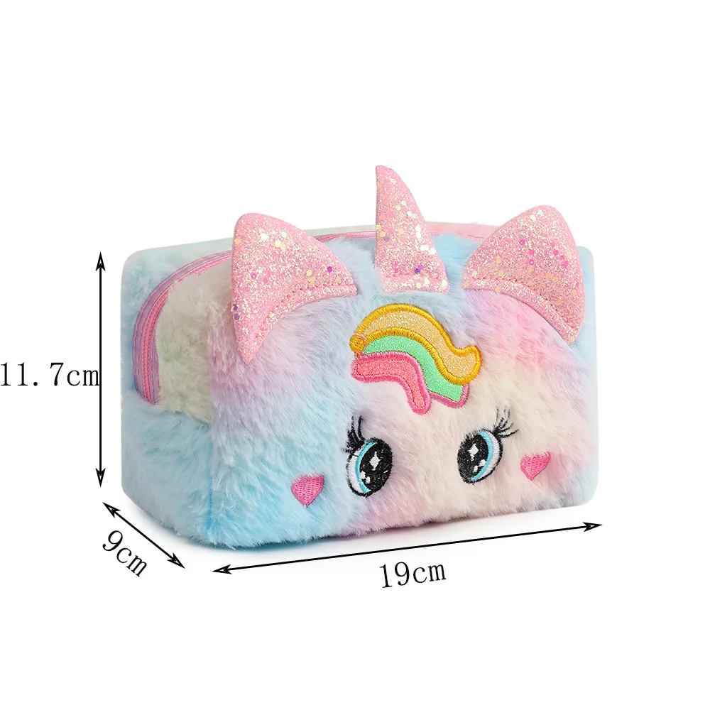 Large Capacity Cosmetic Bag Cartoon Cute Plush Unicorn Pouch Square Bag For Makeup Brush Lipstick Pen Storage Box Handbag