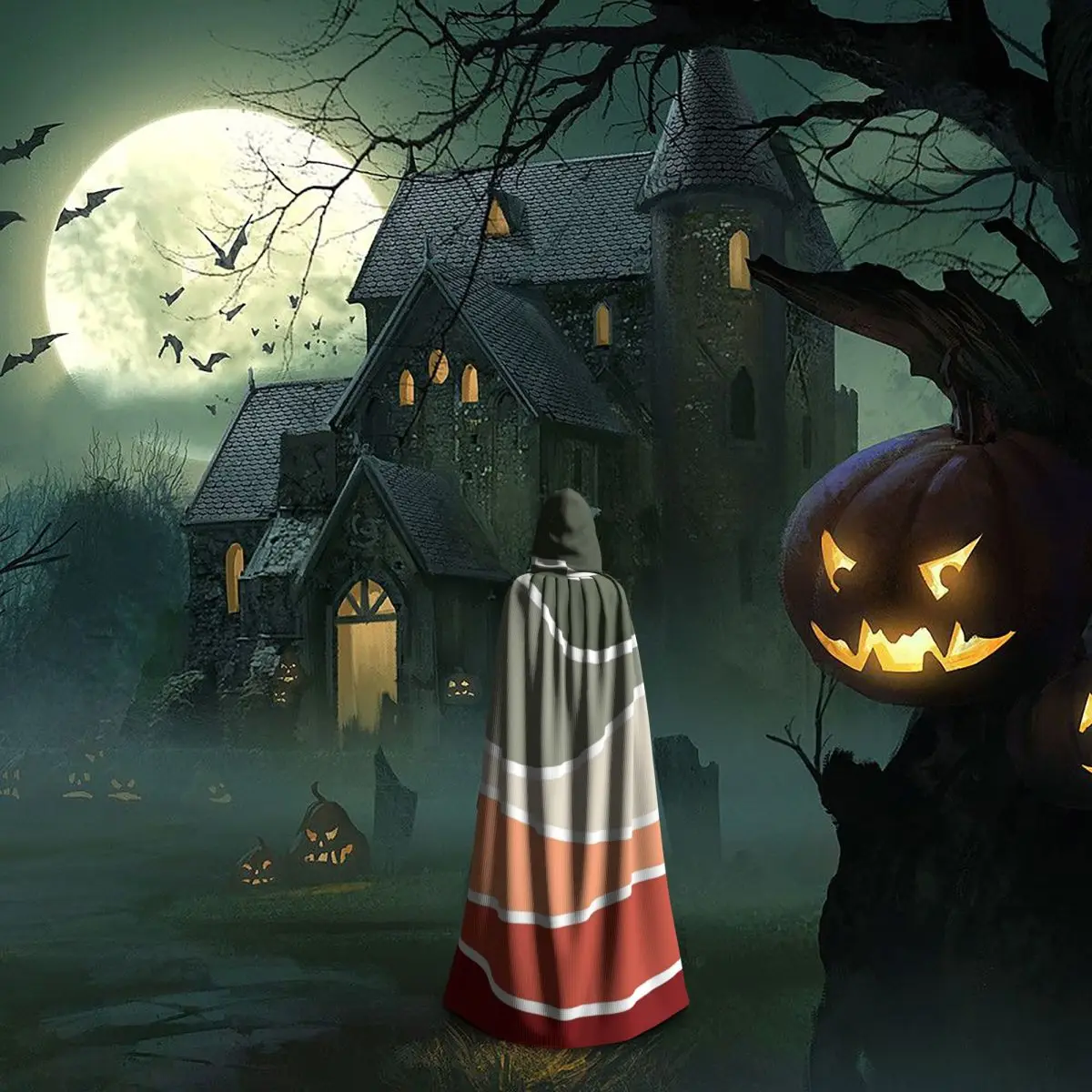 الأخضر والأحمر تصميم الرجعية نمط طويل مقنعين عباءة الساحرة القرون الوسطى زي تأثيري كيب HalloweenParty الكبار للجنسين
