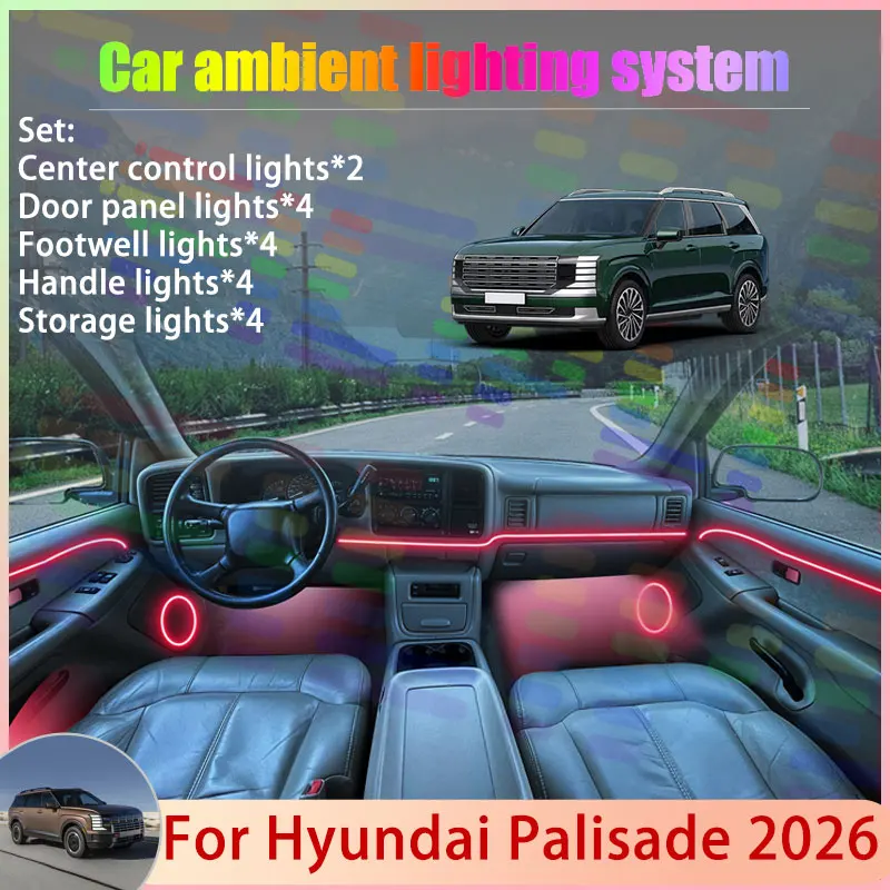 

For Hyundai Palisade 2026 LX3 MK2 2th 2/18 in 1 Car Atmosphere Light Lamp RGB Shade Ensemble Streamer Atmosphere Set Auto Parts