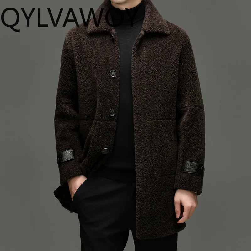 QYLVAWOY 100% Wool Coat Mid-length Mens Jacket Lamb Wool Coats Thicken Autumn Winter Coats for Men Clothing Versatile Warm 남자 코트