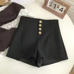 Korean Fashion High Waist Button Casual Shorts Woman 2023 Summer New Office Lady Elegant Commute Solid All-match Wide Leg Shorts