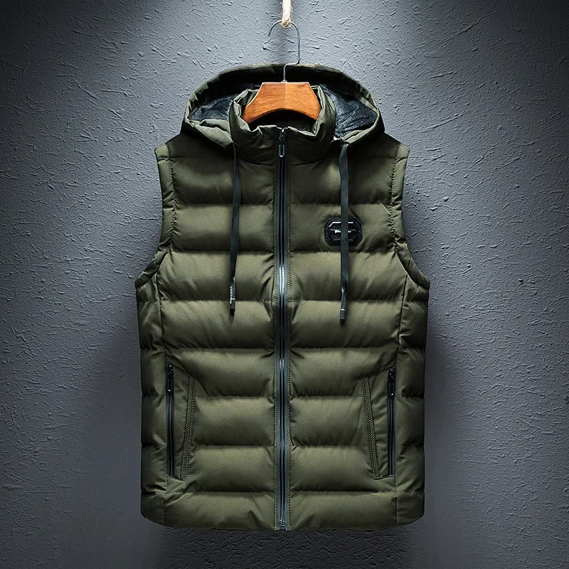MAIDANGDI Men\'s sleeveless vest jacket winter fashion men\'s cotton padded vest jacket men\'s standing collar warm vest clothing