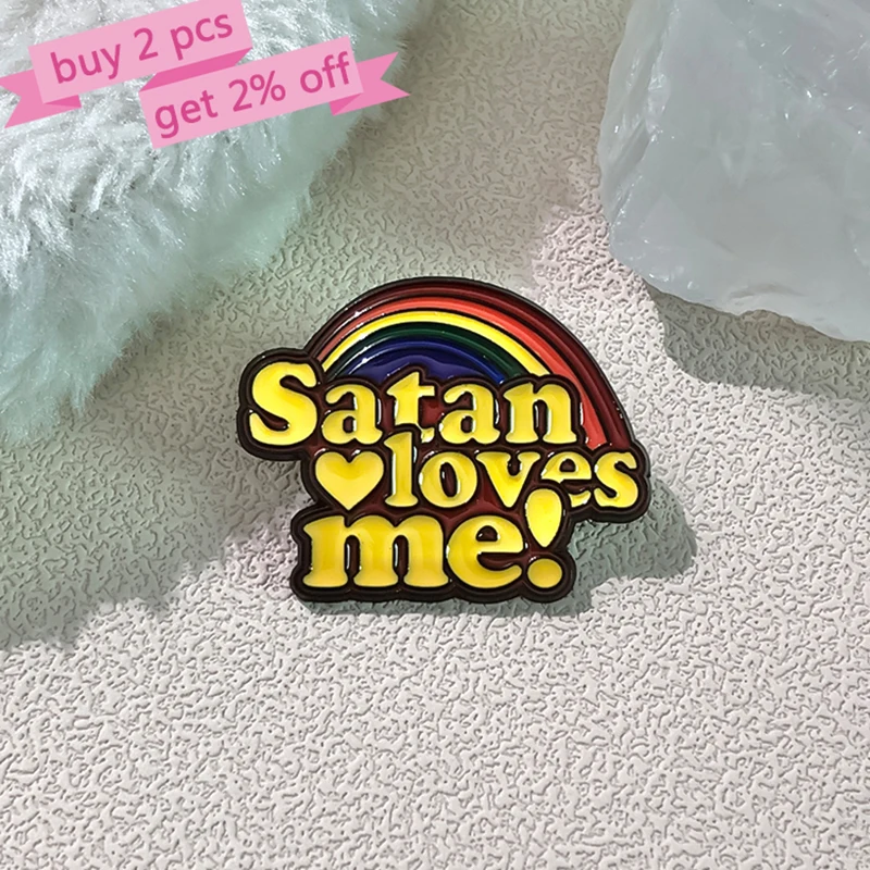 LGBT Rainbow Enamel Pins Custom Satan Loves Me Brooches Lapel Badges Punk Gothic Jewelry Gift for lover Friends