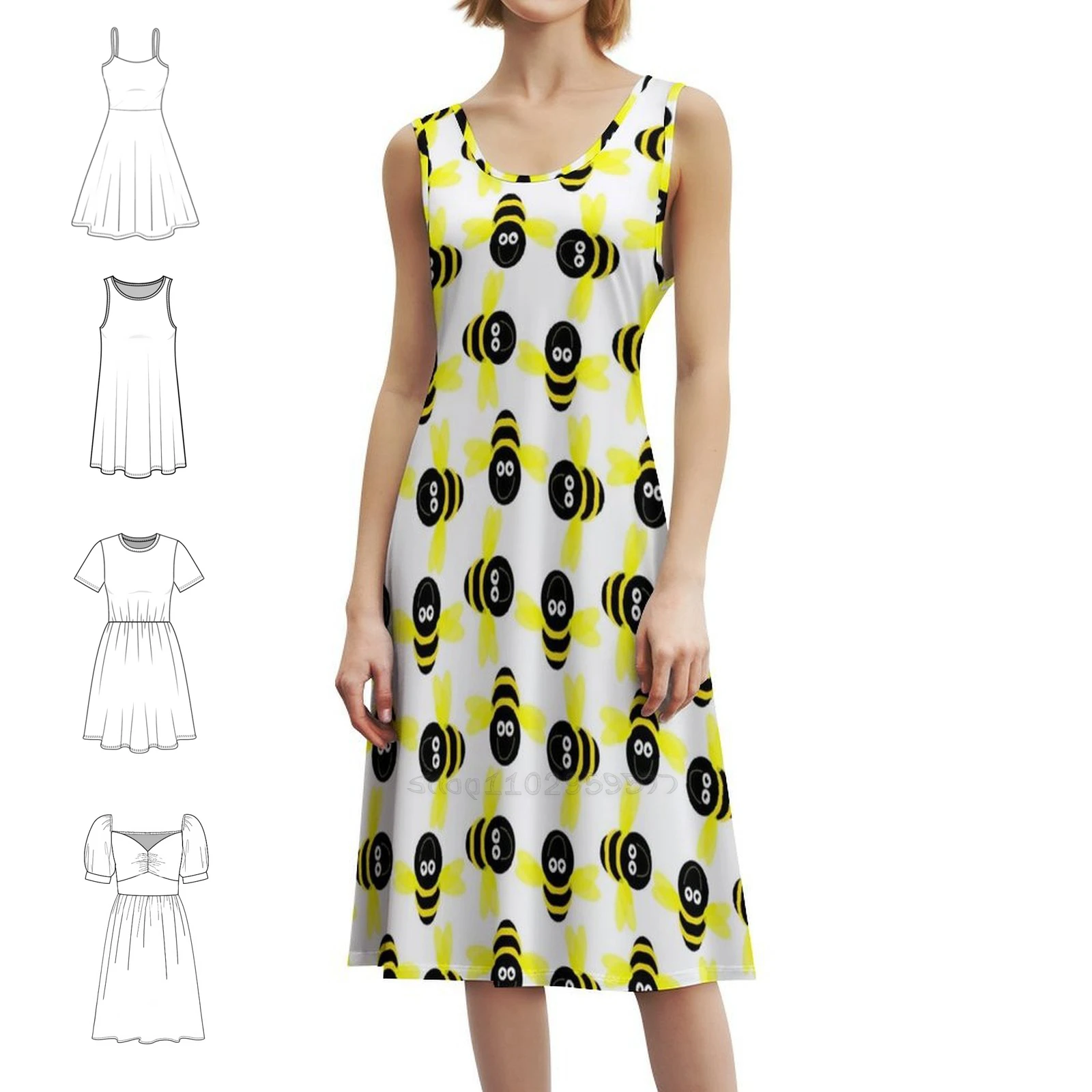 

Bee Happy Sweetheart Neckline Dress Elegant Summer Party Dress For Women Bee Bees Smile Pattern Vector Photoshop Womens Dresses