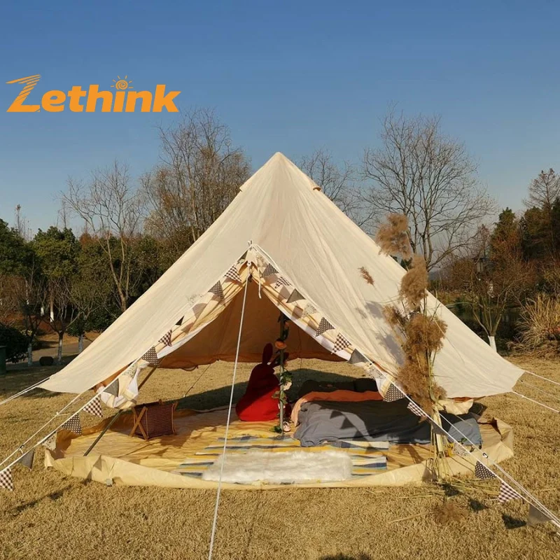 Customized large cotton canvas bell tent luxury safari glamping waterproof breathable yurt for outdoor use