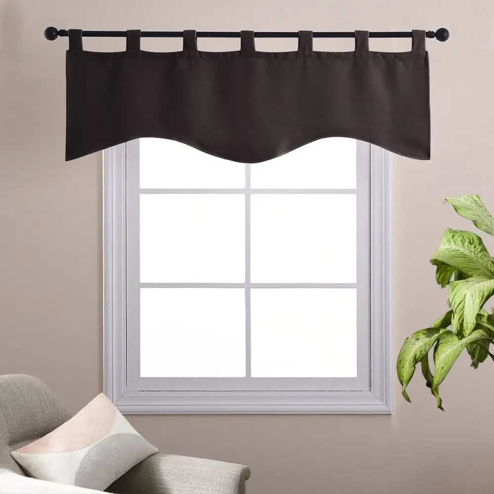 RYB HOME Blackout Tab Top Short Curtains Natural Scalloped Valances Window Treatments for Bathroom Kitchen Window  living room