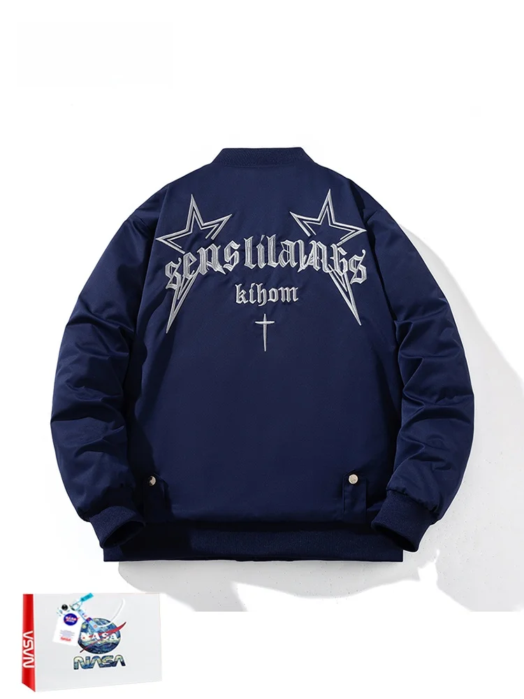 

Утепленная осенне-зимняя новая бейсбольная куртка-бомбер из хлопка для мужчин: модная, повседневная, свободного кроя, в молодежном стиле