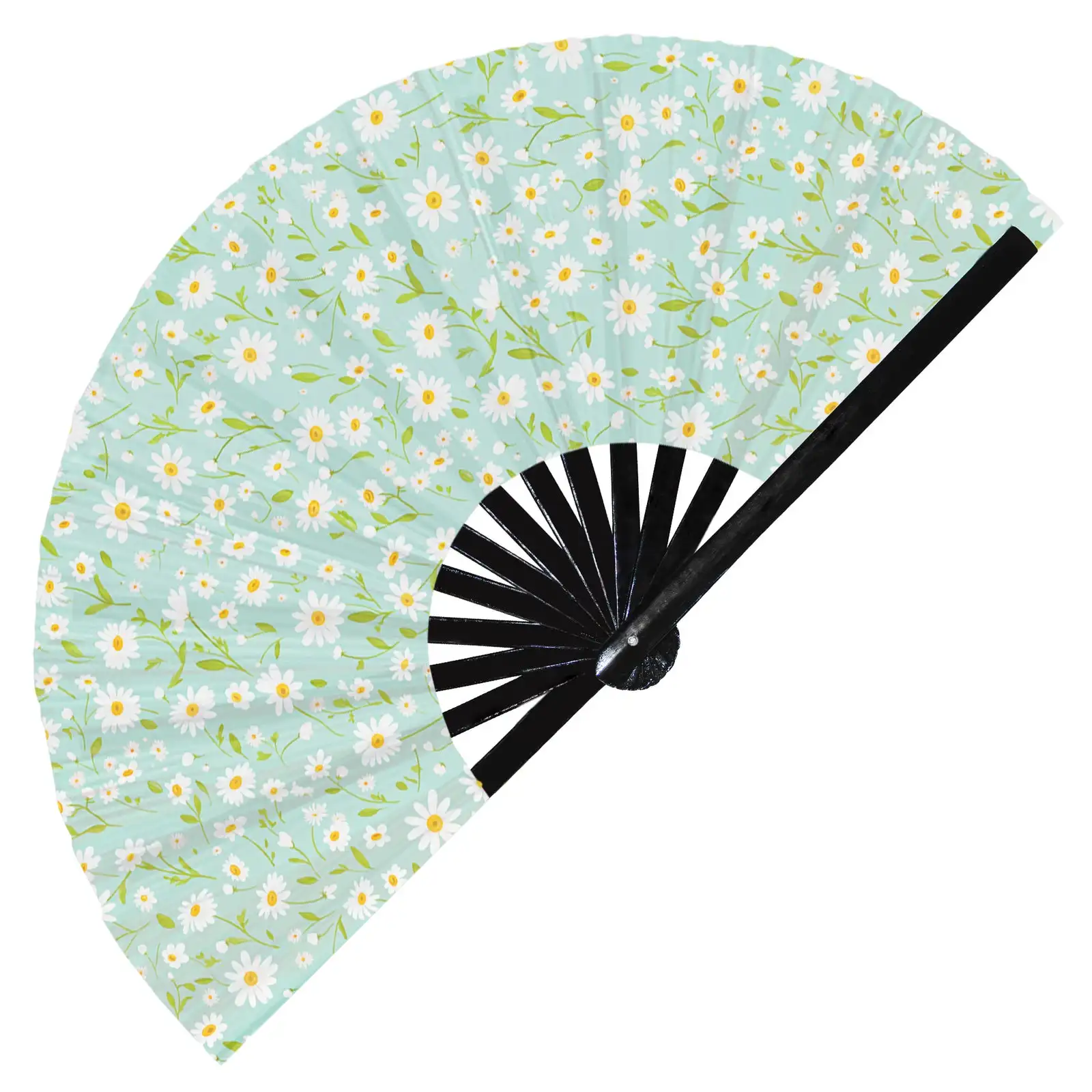 Daisy Folding Fan Spring Garden Botanical Petal Floral Hand Fan Flower Print Handheld Fans for Church, Music Festival, Party,EDM