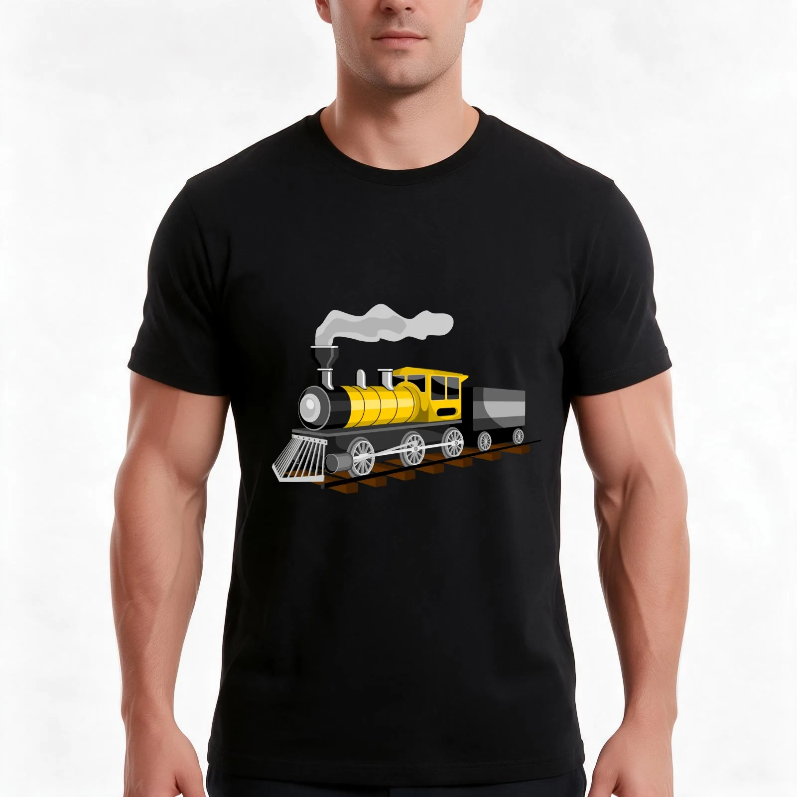Steam Train Locomotive T-Shirt, Summer Casual Cotton Tee, Oversized Streetwear Tops, Vintage Graphic Print, Unisex Men Women