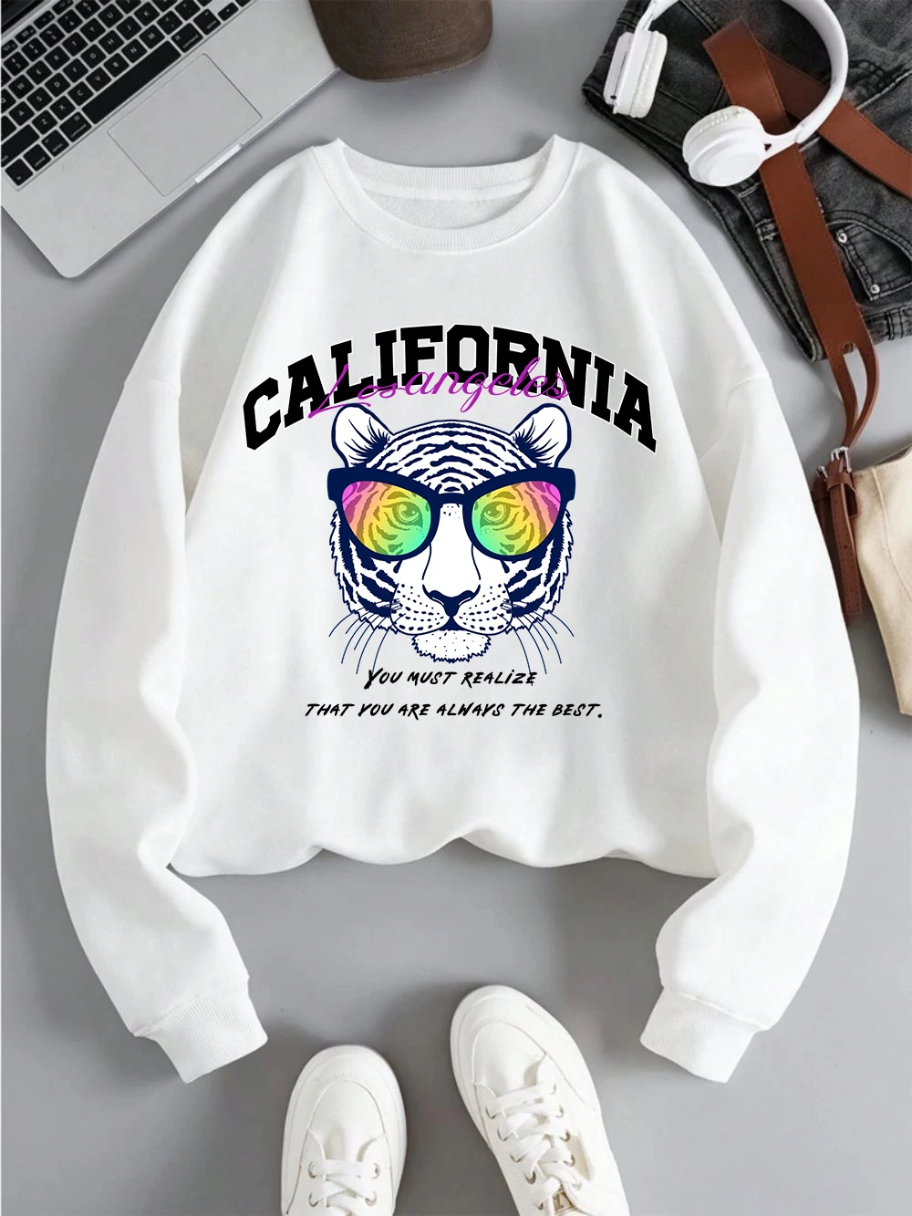 

Cartoons Men Hoodies California Los Angeles Tiger Printing Sweatshirt Comfortable Crewneck Fleece Warm Pullover Fashion Clothes