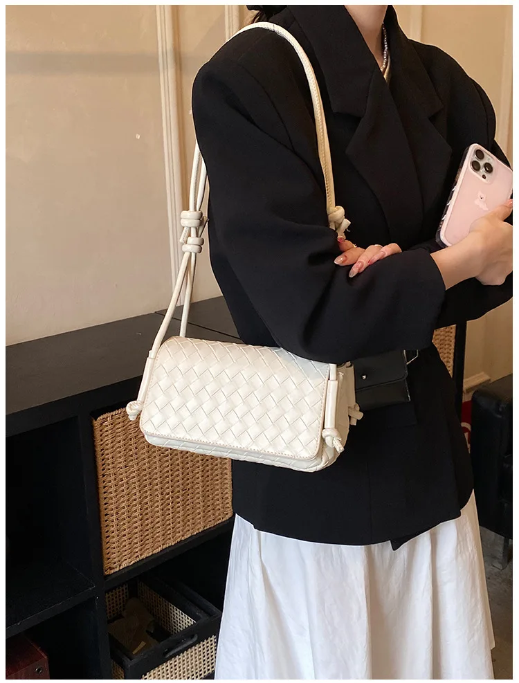 Bolso Bandolera Y2K para Mujer, Modelo LinJ2026, Tejido, de un Solo Hombro, Pequeño y Cuadrado, Bolso de Mano Moderno, Exclus...