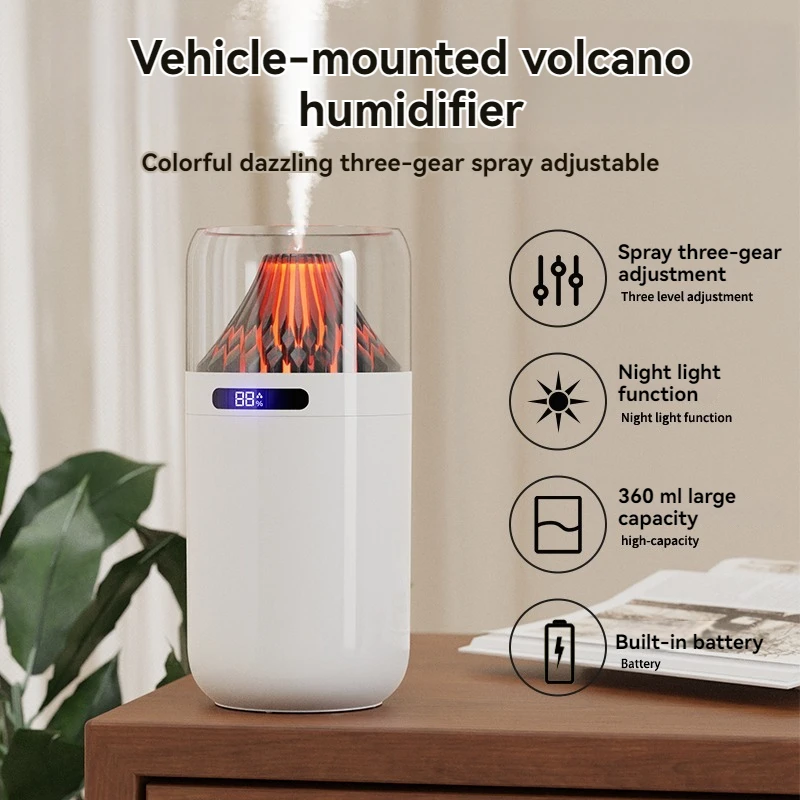 مرطب Volcano Mini - قابل لإعادة الشحن عبر USB/بطارية، شاشة رقمية، موزع سيارة وترطيب الهواء للمنزل/المكتب/السيارة #2