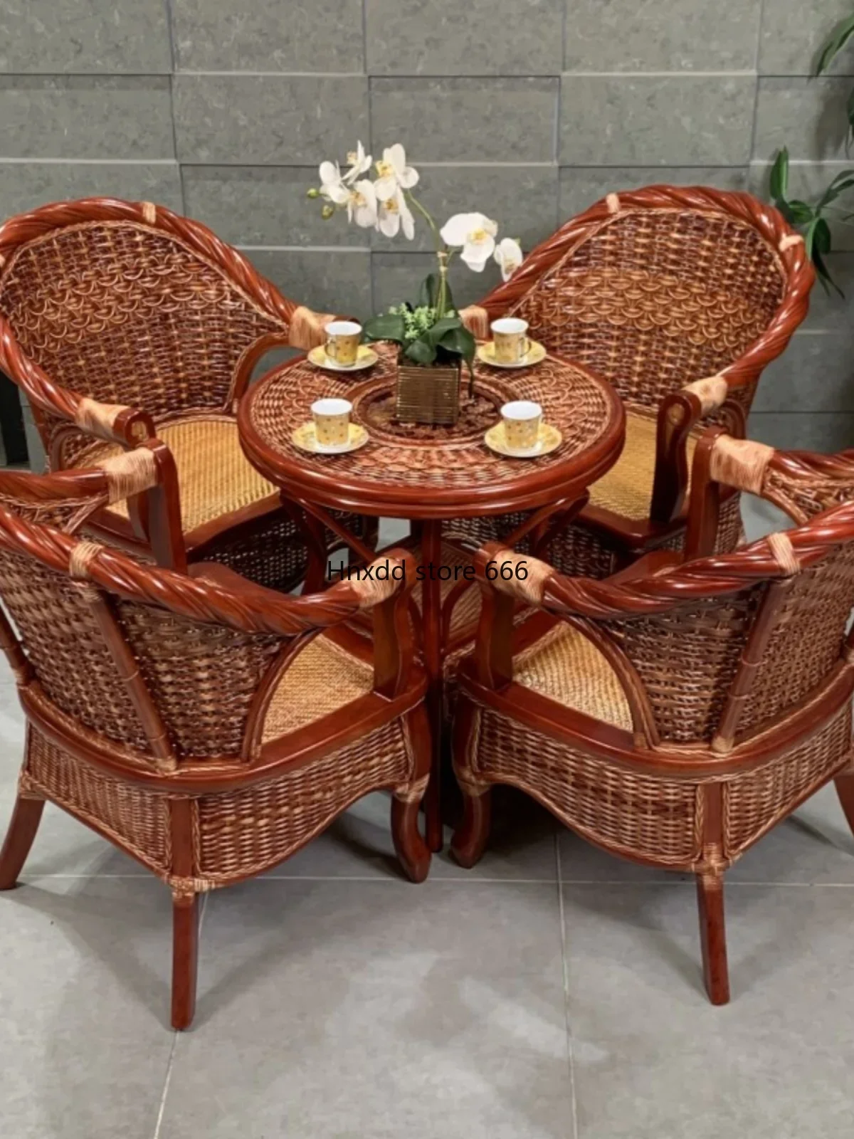 Pure natural rattan chair three-piece balcony combination home leisure rattan chair tea table