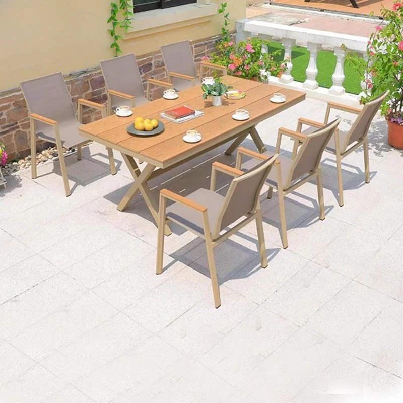 Combined courtyard furniture Balcony Leisure small coffee table Outdoor mesh chair Garden plastic wood table and chairs