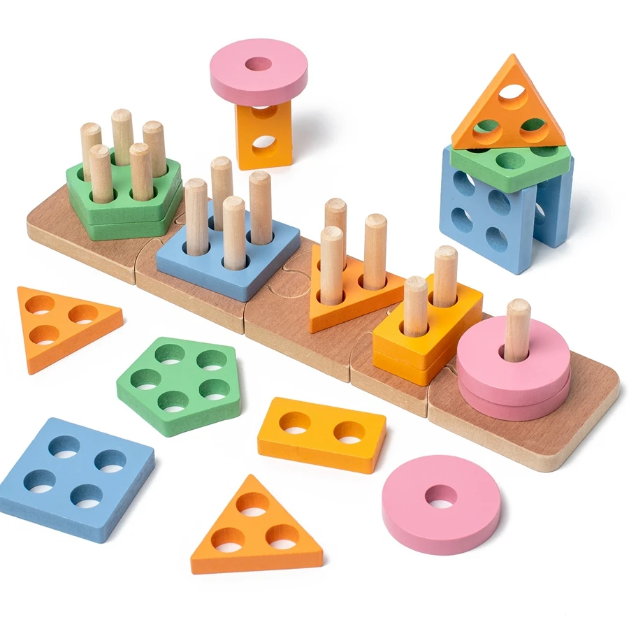 Jouet de tri de documents en bois multifonctionnel Montessori, jouets empilables, puzzle Makron pour les tout-petits et les enfants d'âge alth, jouet de motricité fine