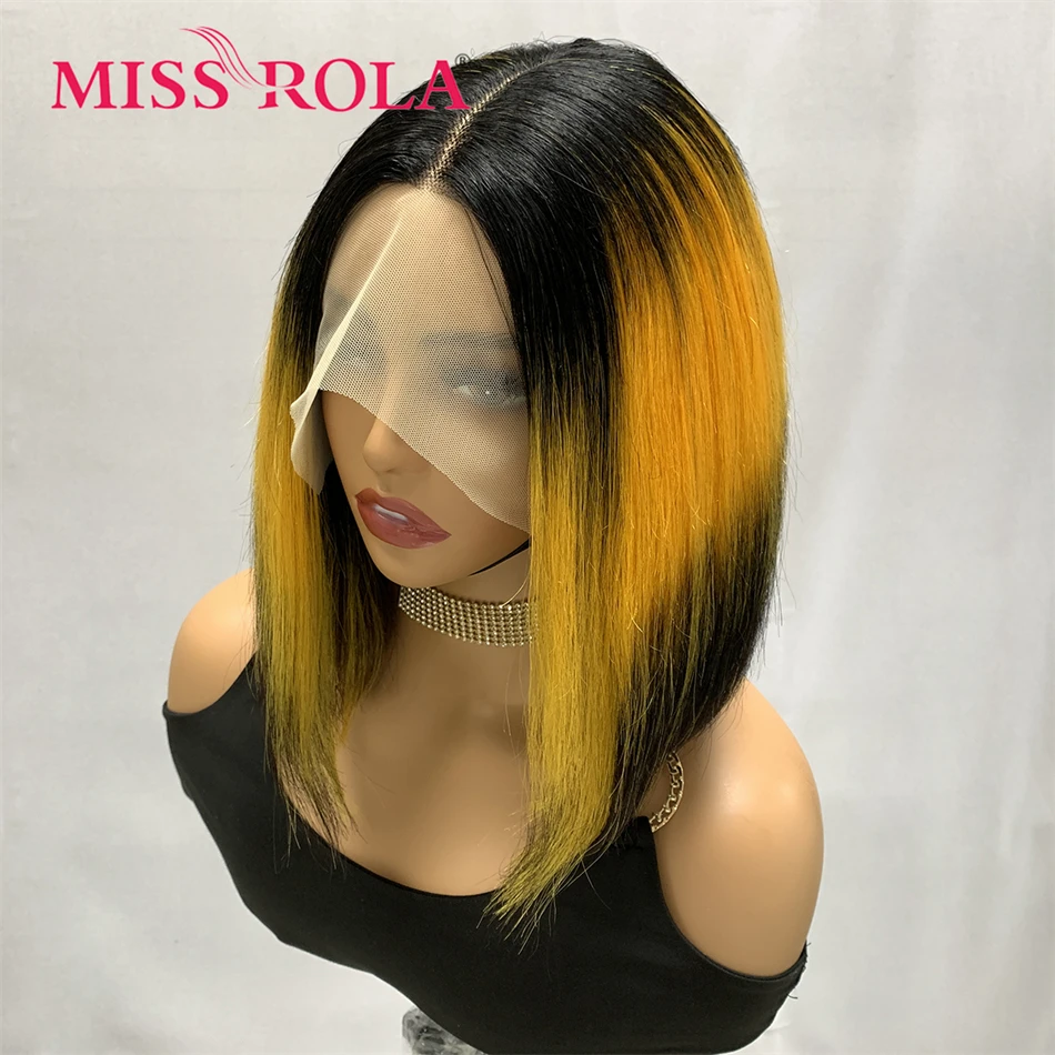 Rambut Miss Rola kelas 10A Wig Bob bagian renda Brasil 100% rambut manusia Wig Bob lurus Ombre Wig renda Bagian T Remy kepadatan 180%