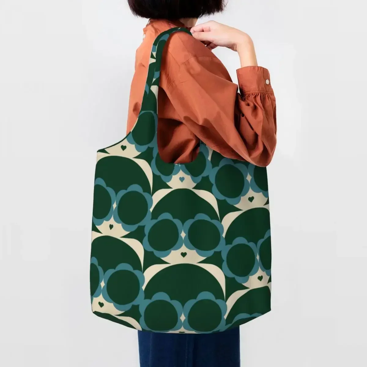 Green Cool Girl Pattern Grocery Shopping Bag Printing Canvas Shopper Tote Shoulder Bag Large Capacity Washable Bags Handbags