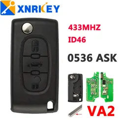 XNRKEY 0536 Type ASK 3 Button Flip Remote Car Key 433Mhz  Electronic 46  Chip VA2 407 Blade for Peugeot Key