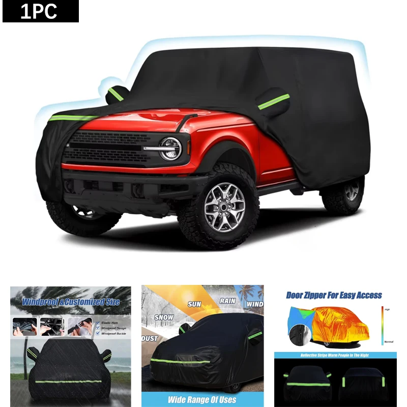 For Ford Bronco 4 Door 2021-2023 Outdoor Waterproof Car Cover Fit All Weather Wind Sun UV and Dust Protection with Zipper Door