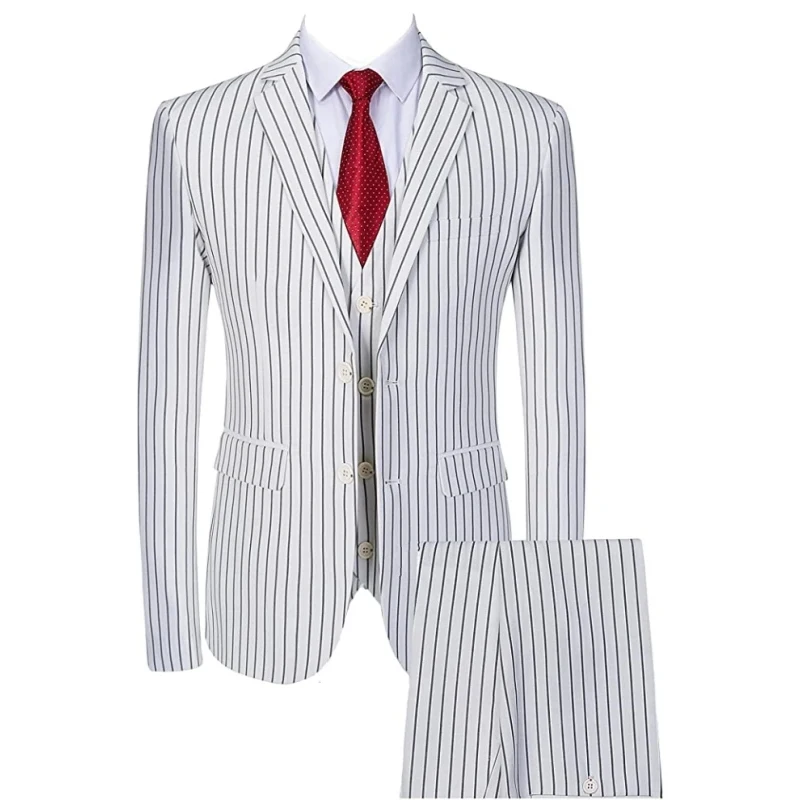 

Chic White Pinstripe Men's Suits Blazer Casual Business Slim Fit 2 Piece Jacket Pants Outfits Fashion Cosume Homme Terno 2024