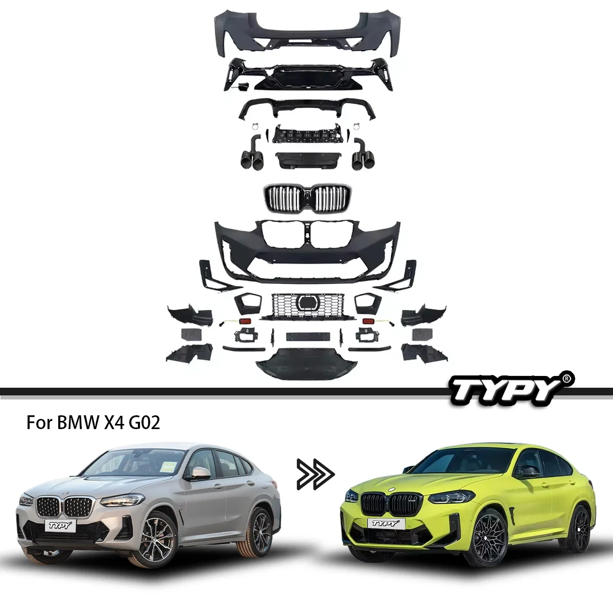 

Комплект кузова для BMW X4 G02, модифицированный стиль 2022, комплекты кузова X4M, передние и задние бамперы, дизайн 1:1