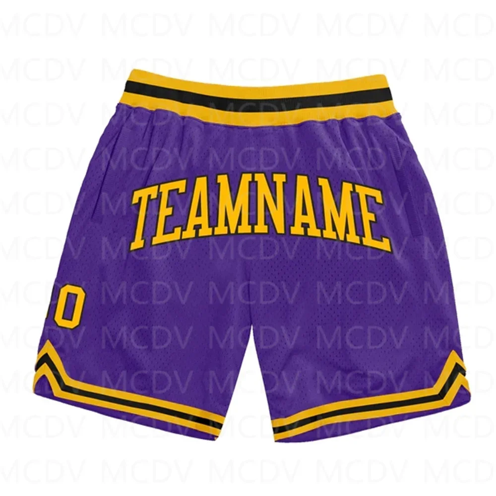 Custom Purple Gold-Black Authentic Throwback Basketball Shorts 3D All Over Printed Men's Shorts Quick Drying Beach Shorts