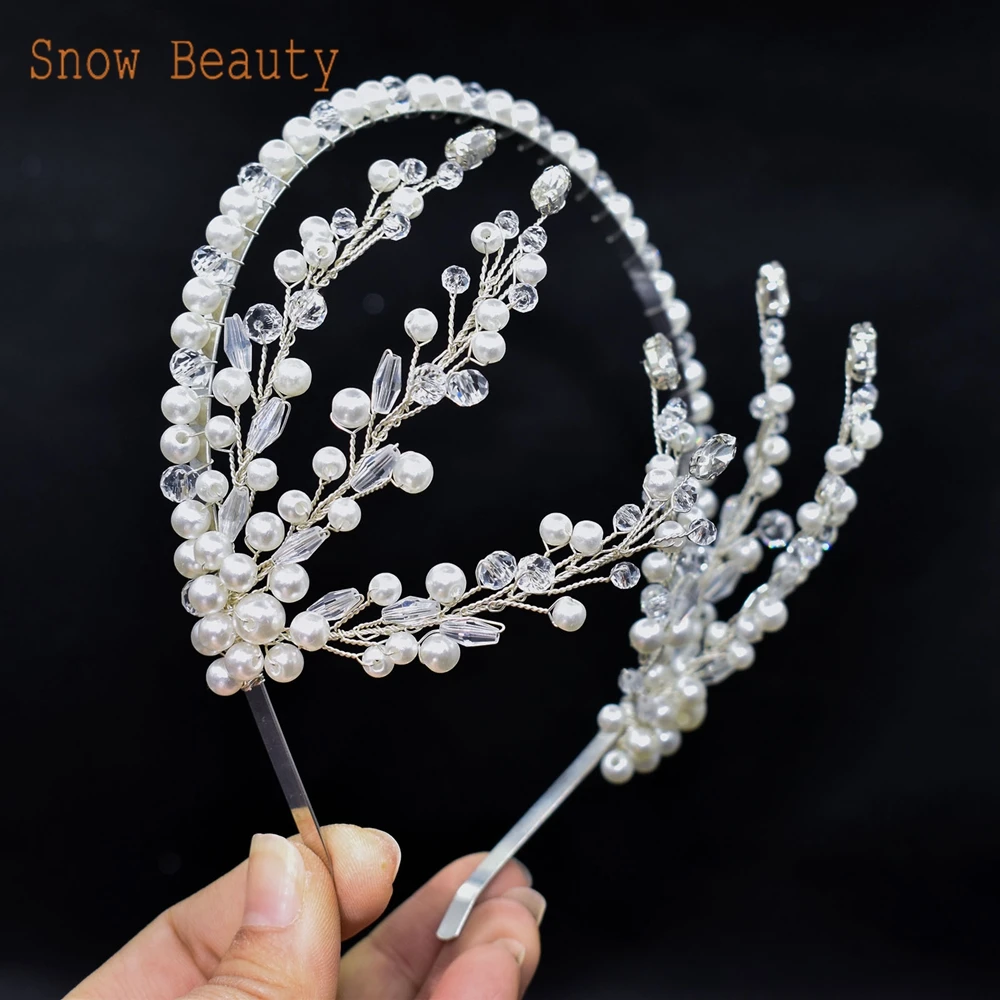 DZ067 Soft Bridal Hairband Fashion Pearl Crystal Wedding Hair Accessories Ventage Bridal Headband Jewelly Tiaras Twisted  Bead