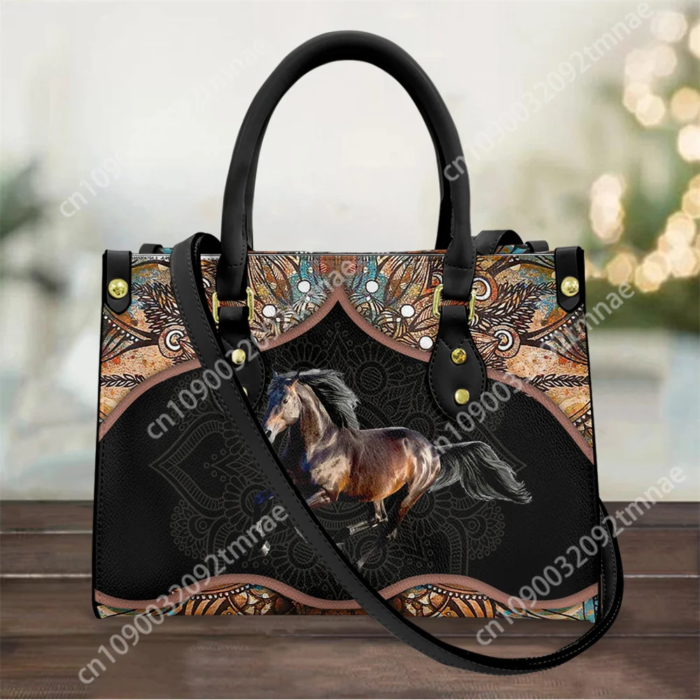 

Tribal Horse Custom Luxury Handbag Women PU Leather Shoulder Bag Casual Top-handle Vintage Crossbody Bags Brand Lady Pouch Sac