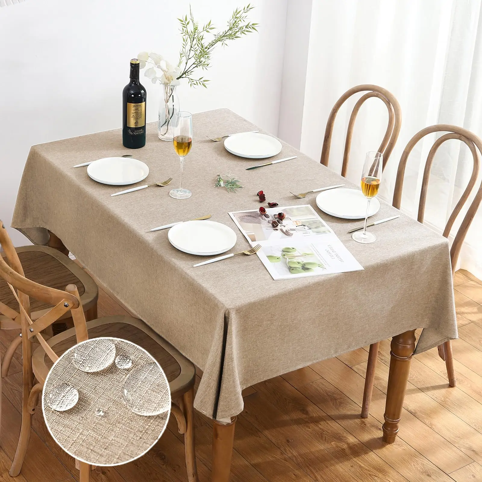 Mantel de Lino y Algodón de Color Sólido, Impermeable y Resistente al Aceite, Mantel Decorativo para Mesa de Comedor y Mesa de Café, para Bodas