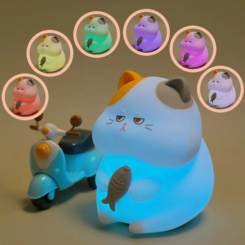 LED Greedy Cat Night Light USB Type-C Charging Port Timed Cartoon Creative Bedlight Lithium Battery Colorful Atmosphere Light