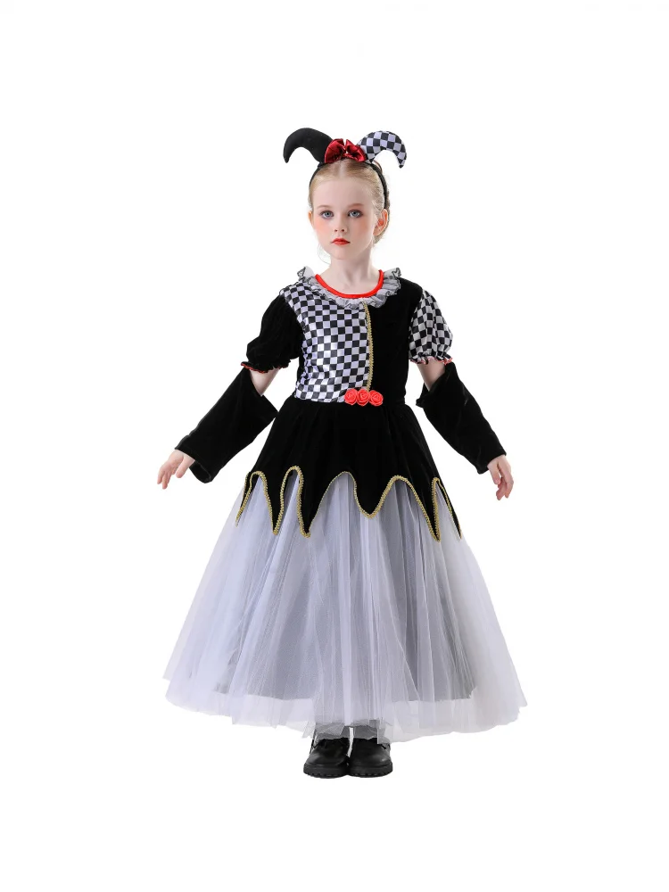 

Bla White Plaid Skirt Joker Suit Princ Dr Cosplay Performance Stage Costume Children's loween Poker Queen Outfit